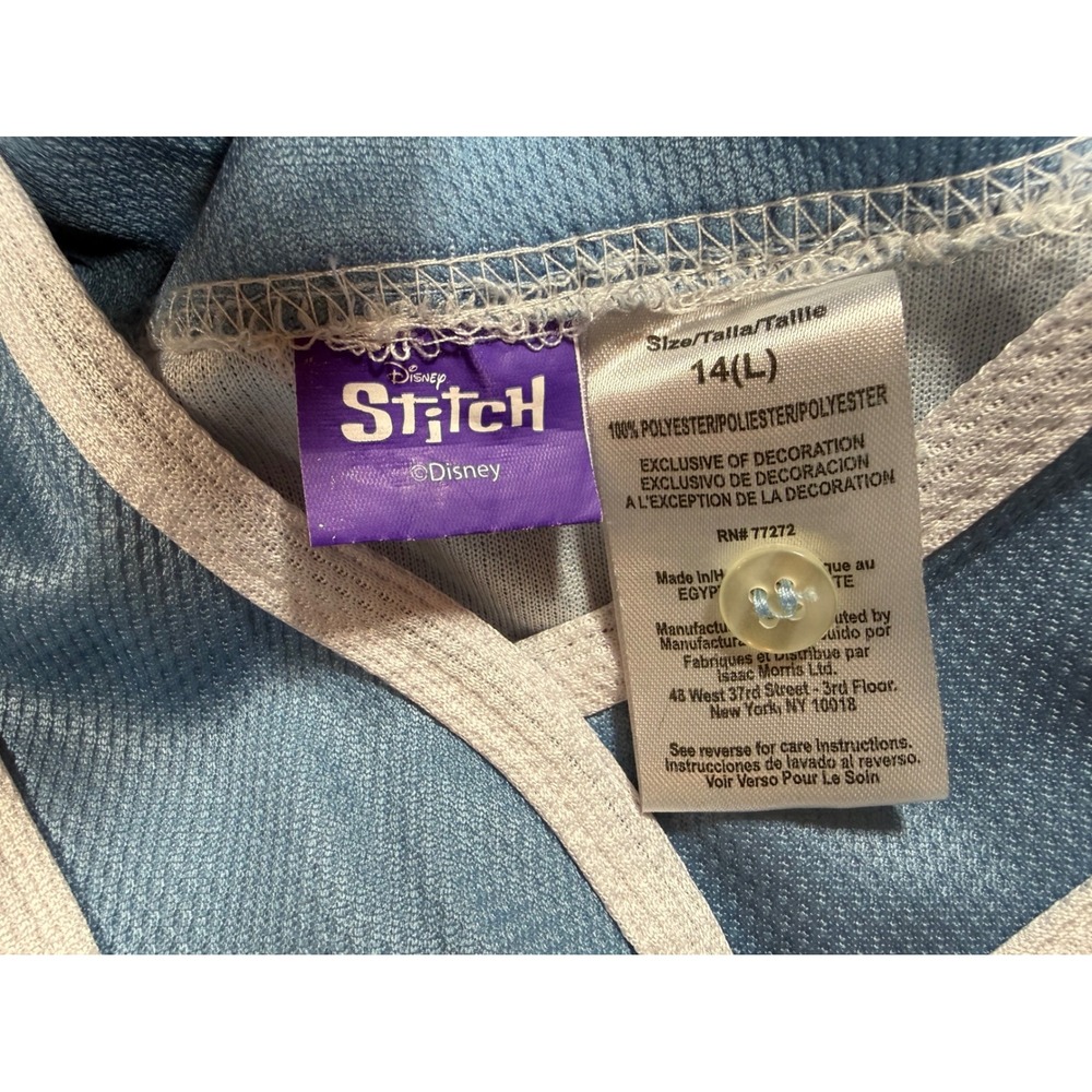 Disney Kids Stitch Ohana Baseball Jersey Shirt 14 Blue Lilo Graphic Sporty - Picture 4 of 7